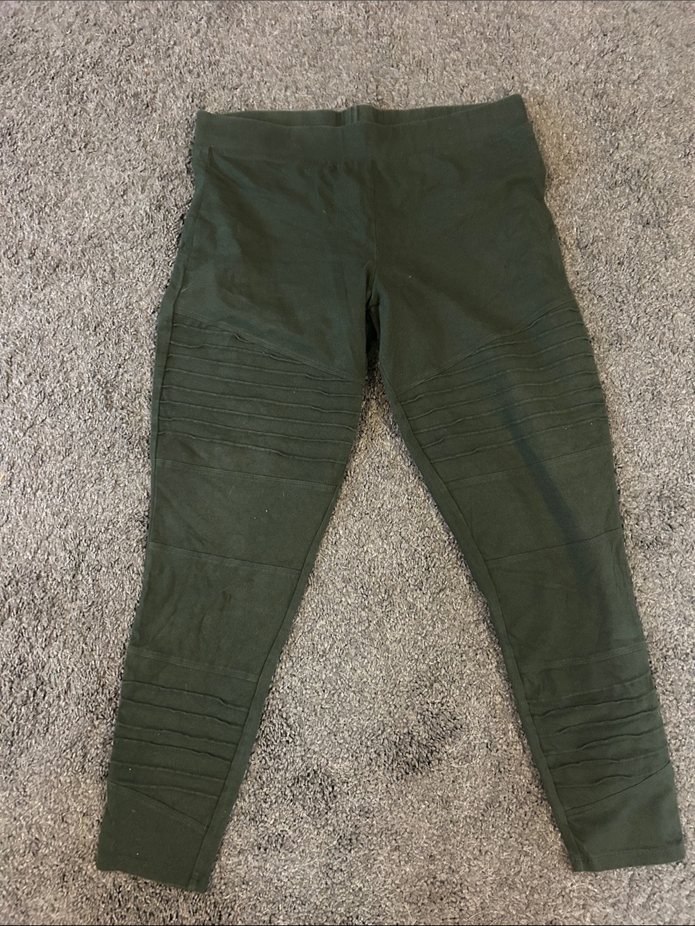 Womens Dark Green Ribbed Moto leggings